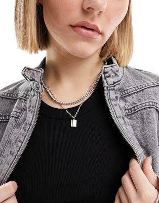 Pieces 2 row necklace with square charm in silver - ASOS Price Checker