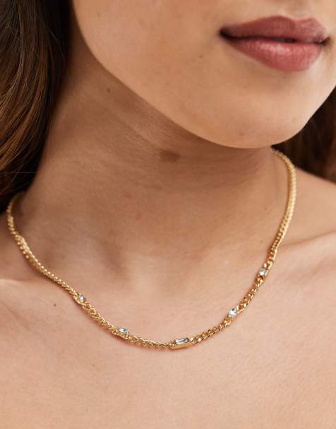 Pieces - Collier chaîne avec pierres coupe baguette - Doré - view 1