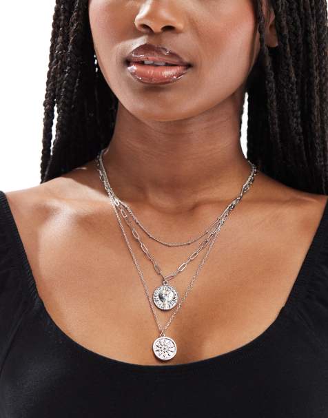 Pieces - Collier chaîne multi-rangs à pendentifs pièces - Argenté - view 1