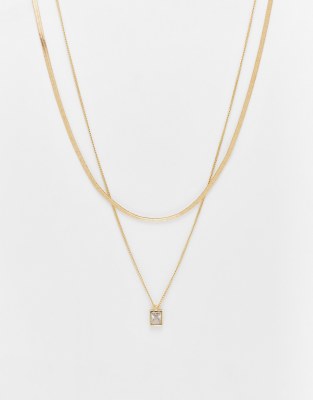 Pieces - Collier double rang à pendentif - Doré | ASOS