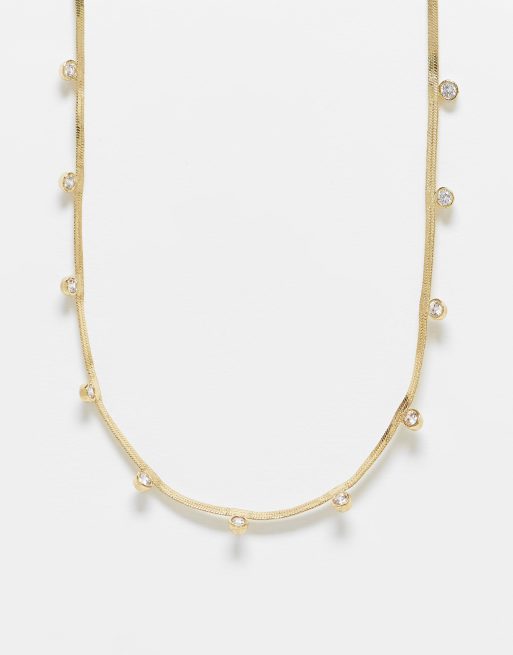 Pieces - Collier en plaqué or 18 carats à strass - Doré