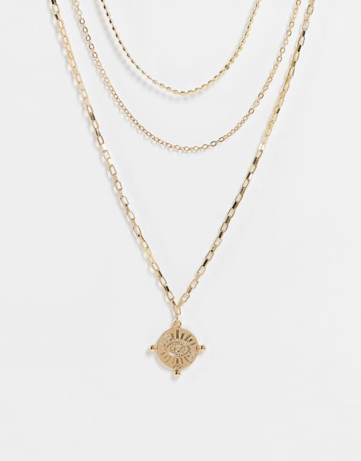 Pieces - Collier multi-rangs à pendentif - Doré