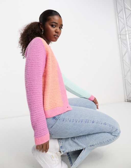 Pastel color shop block cardigan