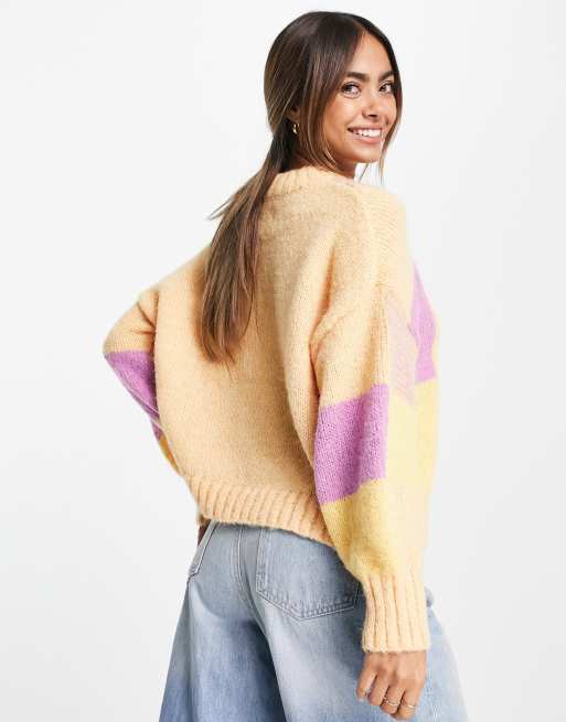 Pink yellow blue on sale sweater