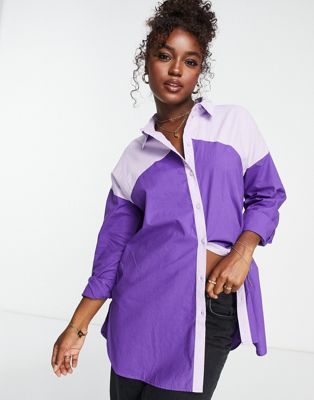 Pieces colour block shirt in purple