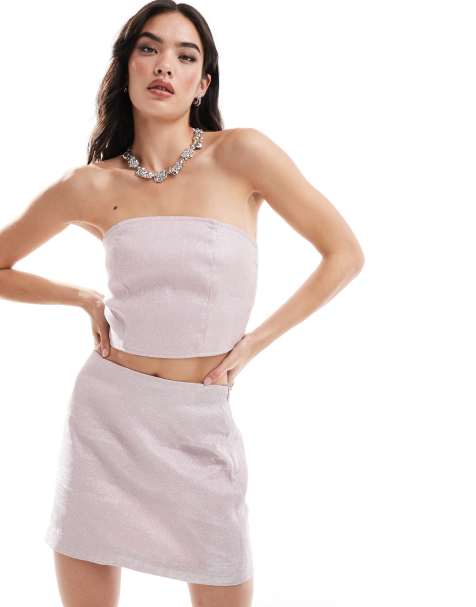 Pieces concert glitter bandeau top in pink (part of a set) - view 1