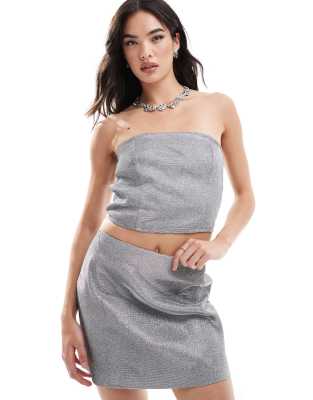 concert glitter bandeau top in silver - part of a set