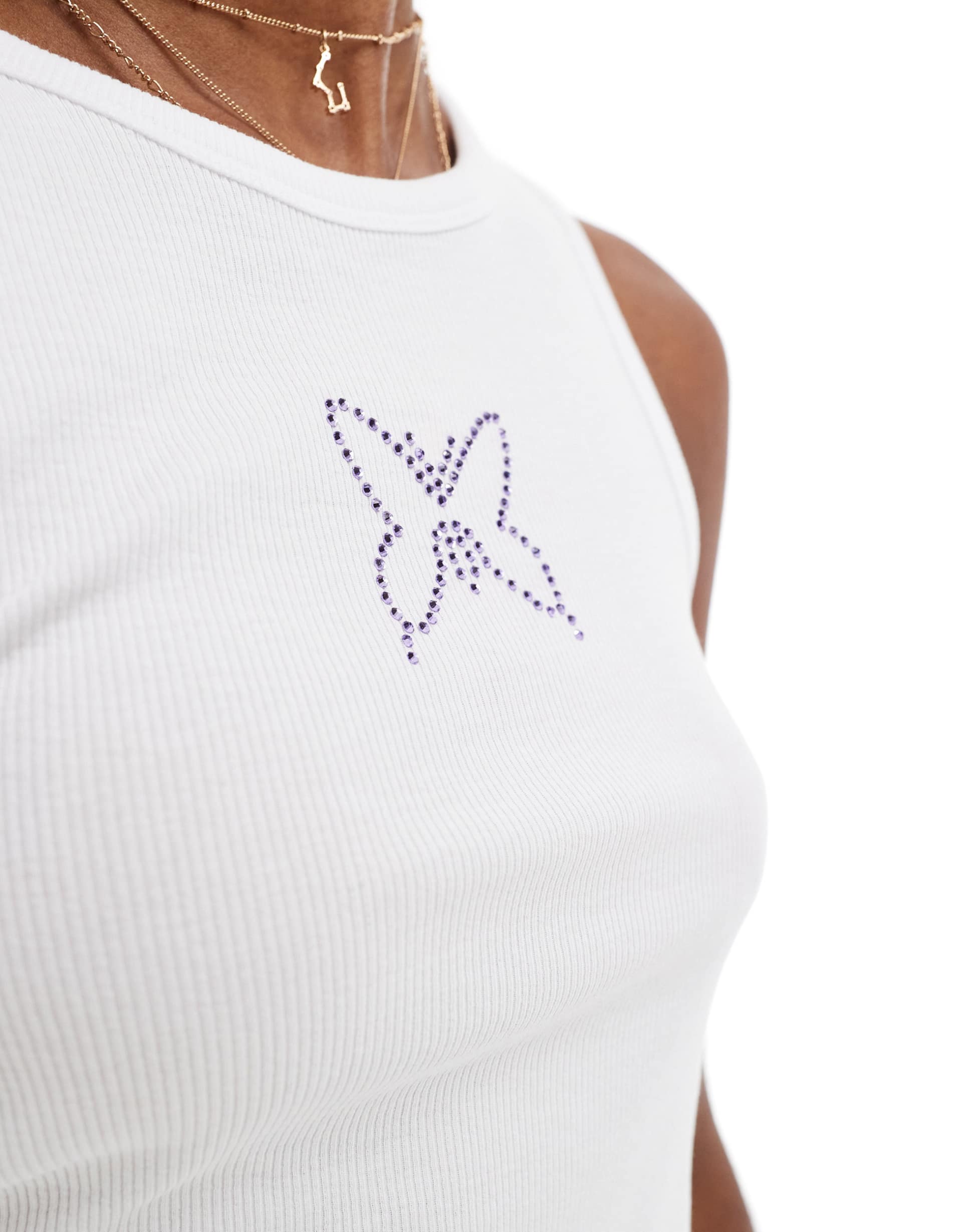 pieces concert purple butterfly rhinestone tank top in white