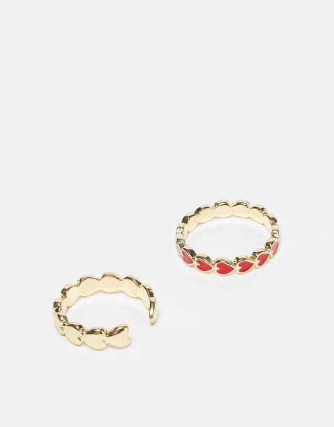 Pieces - Confezione da 2 anelli color oro e rosso con dettaglio a cuore - view 1