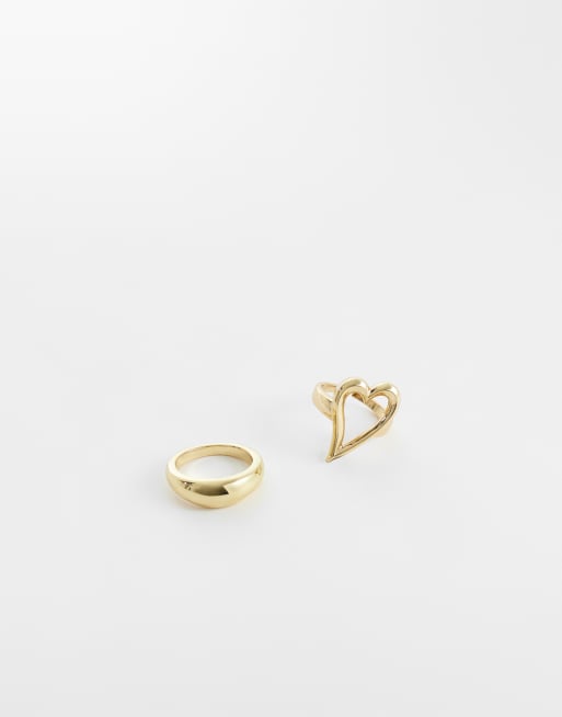 Pieces - Confezione da 2 anelli con stelle e design spesso color oro