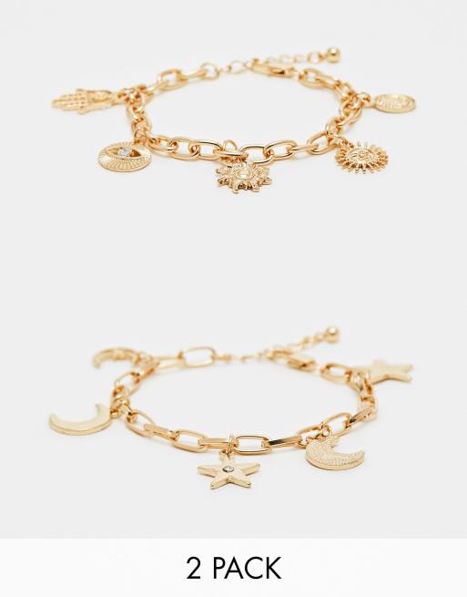 Pieces - Confezione da 2 bracciali color oro con ciondoli