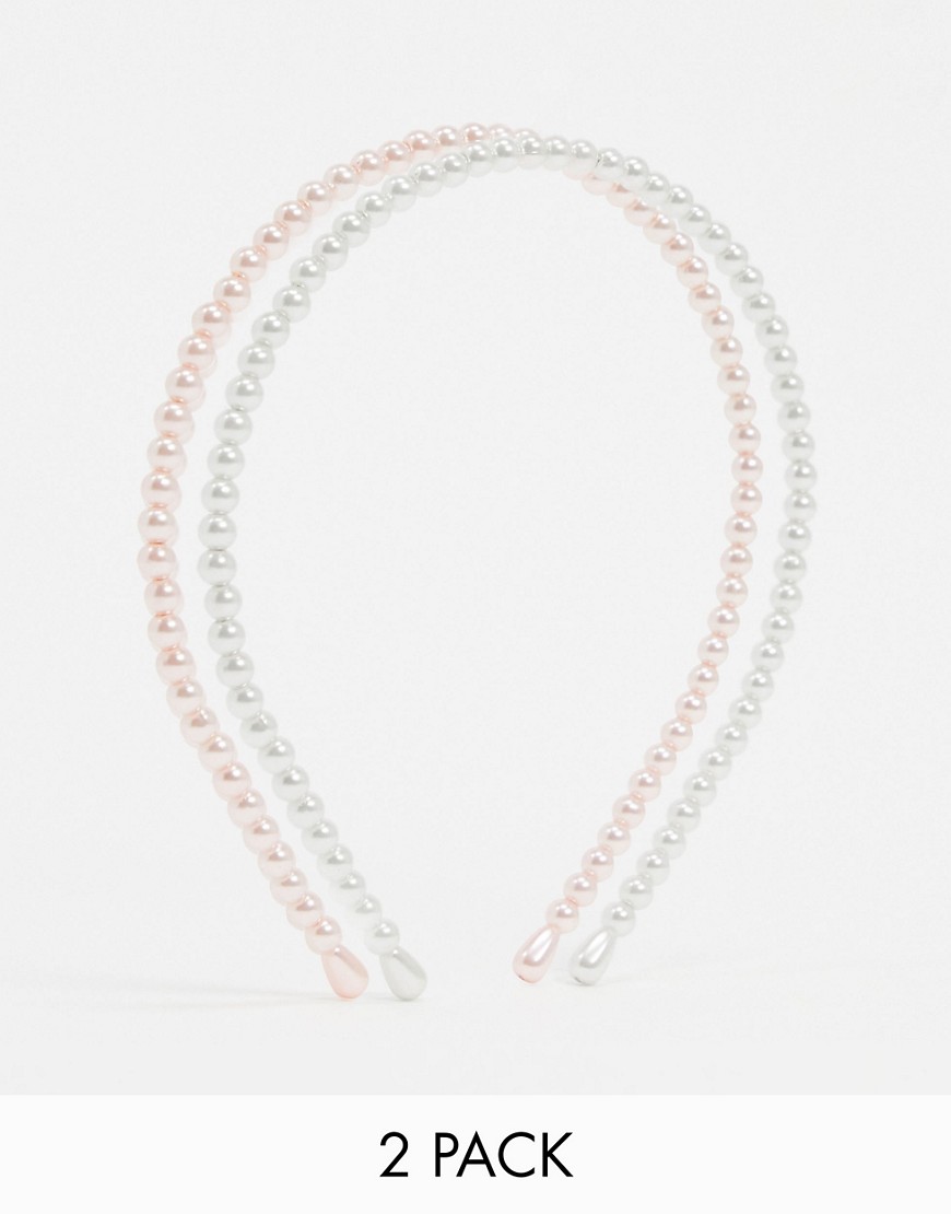 Pieces - Confezione da 2 cerchietti con perle rosa e blu