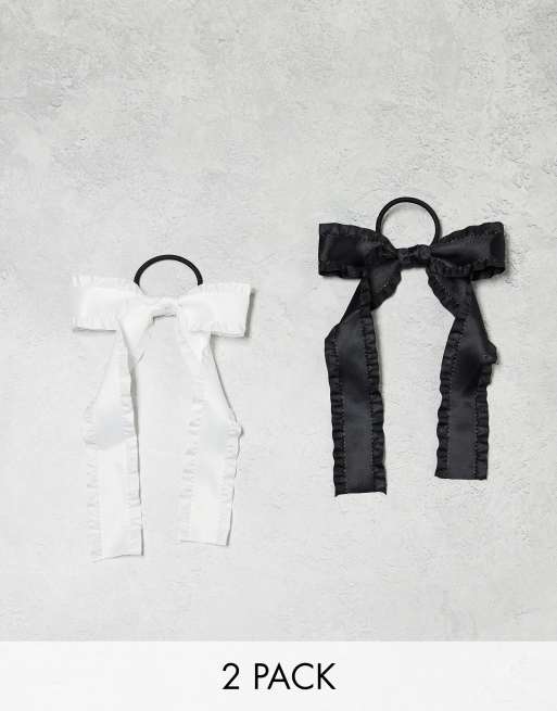 Pieces - confezione da 2 elastici per capelli increspati bianco e nero con fiocco