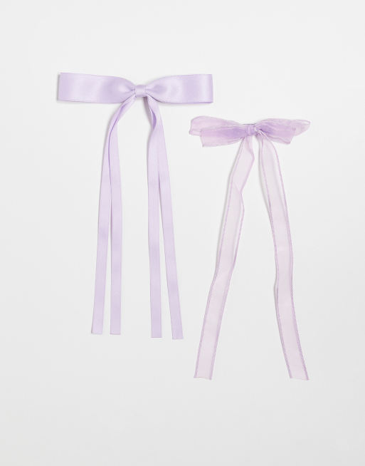 Pieces - Confezione da 2 fiocchi piccoli per capelli lilla in raso e organza 