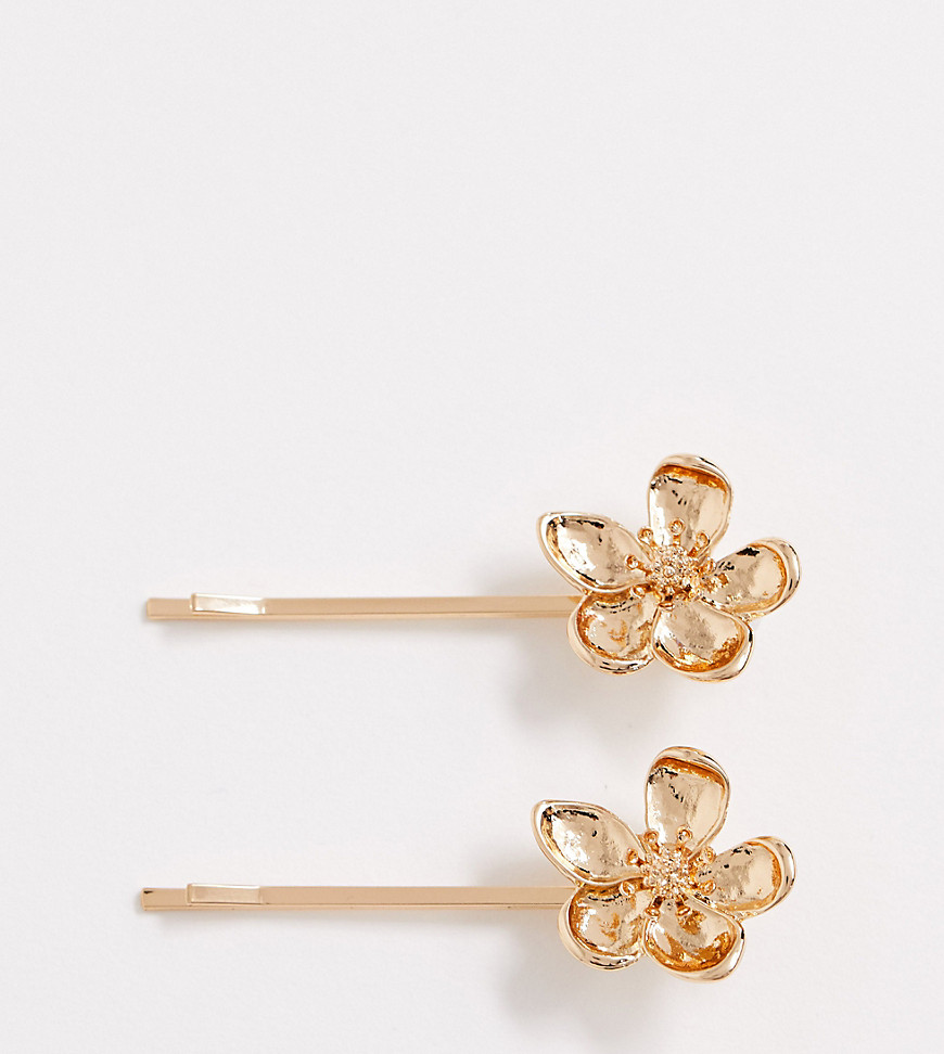 Pieces - Confezione da 2 forcine con fiori oro