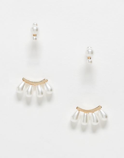 Pieces - Confezione da 2 paia di orecchini color oro con perle