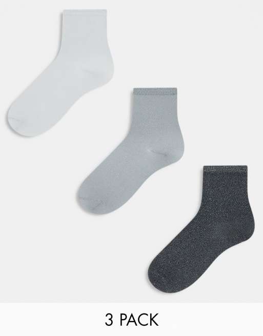 Pieces - Confezione da 3 calzini glitterati in diverse tonalità di grigio