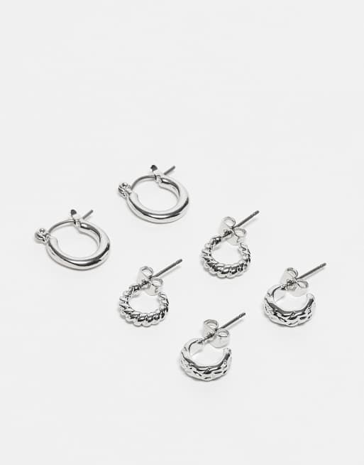 Pieces - Confezione da 3 orecchini a cerchio color argento
