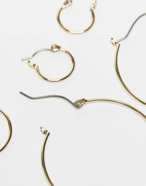 Pieces - Confezione da 3 paia di orecchini a cerchio di varie dimensioni color oro, 2 di 3