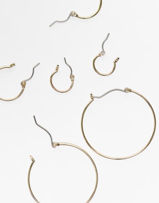 Pieces - Confezione da 3 paia di orecchini a cerchio di varie dimensioni color oro, 3 di 3