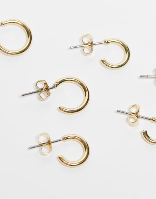 Pieces - Confezione da 3 paia di orecchini a cerchio placcati in oro 18 kt, 3 di 4