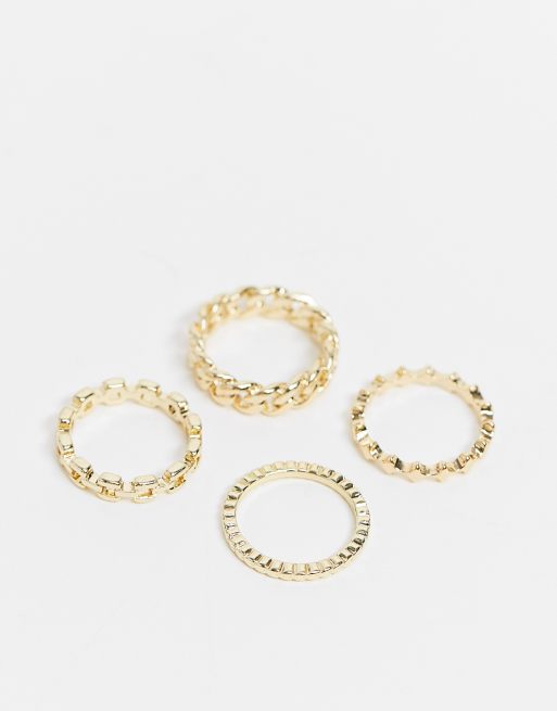 Pieces - Confezione da 4 anelli oro intrecciati