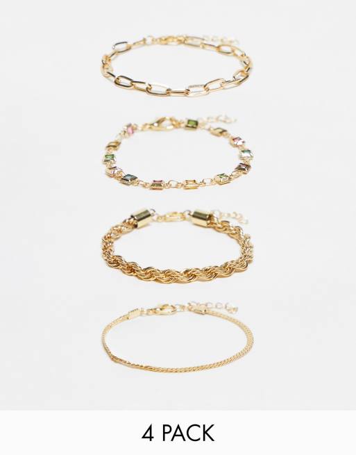 Pieces - Confezione da 4 braccialetti color oro a maglie miste