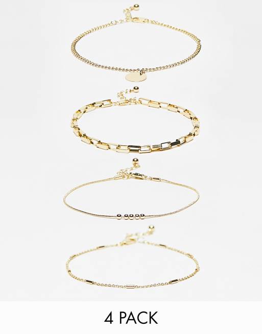 Pieces - Confezione da 4 cavigliere color oro