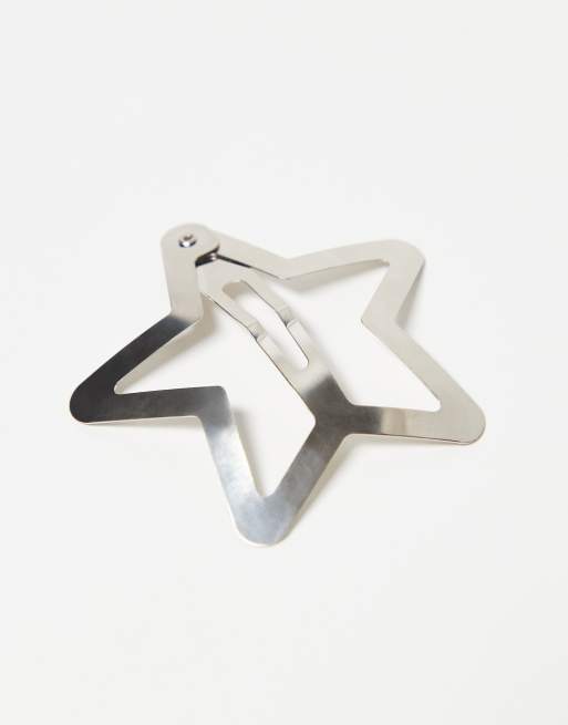 Pieces - Confezione da 4 fermagli grandi per capelli argentati a forma di stella, 3 di 3