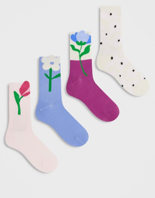 Pieces - Confezione da 4 paia di calzini multicolore a fiori