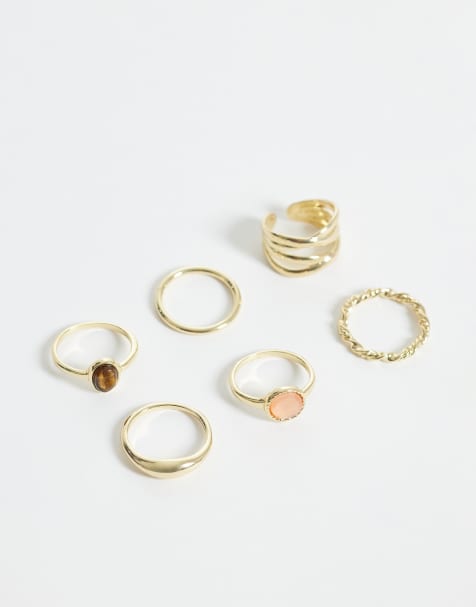 Pieces - Confezione da 6 anelli dorati - view 1