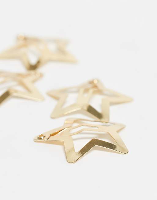 Pieces - Confezione da 6 fermagli per capelli dorati a forma di stella, 3 di 3
