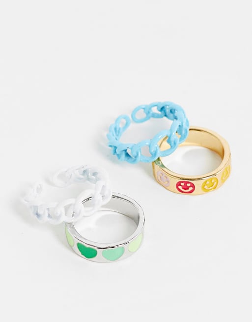 PIECES - Confezione multipack di 4 anelli misti con strass multicolore