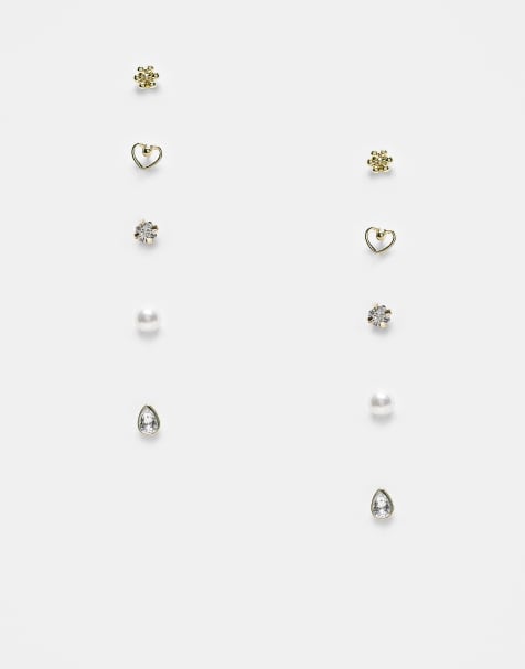 Pieces - Confezione multipack di orecchini a bottone dorati con perle e cristalli - view 1