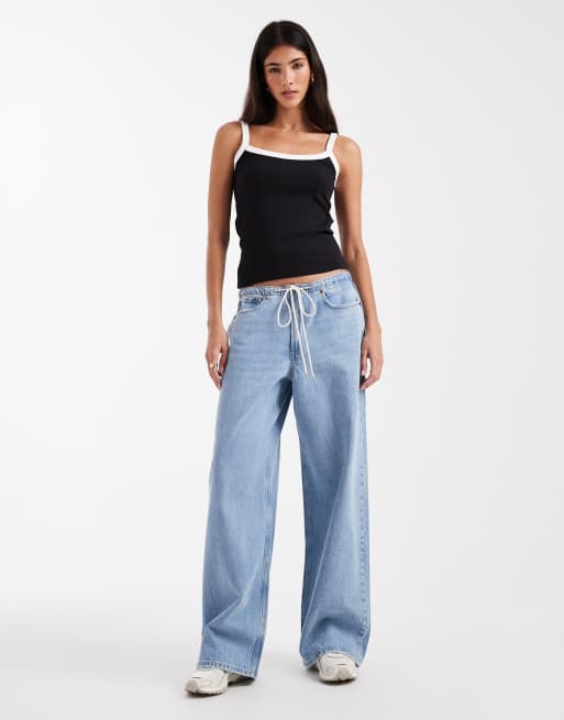 Pieces contrast trim cami top in black, 3 of 4