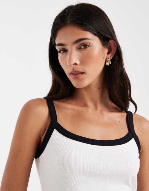 Pieces contrast trim cami top in white, 3 of 4