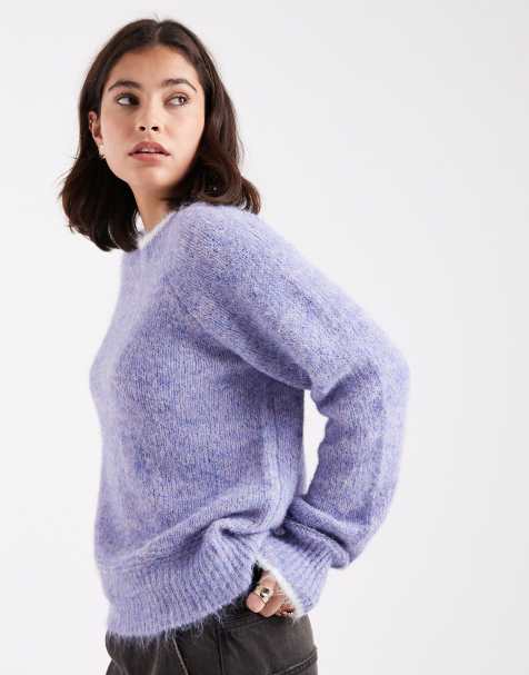 Pieces contrast trim knit sweater in blue - view 1