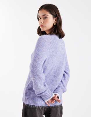 Pieces Contrast Trim Knit Sweater In Blue