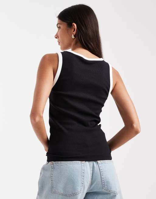 Pieces contrast trim vest top in black, 2 of 4