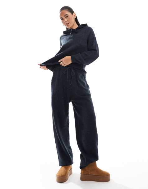 Pieces - Coordinato con felpa con cappuccio e joggers confortevoli in maglia blu navy mélange - view 1