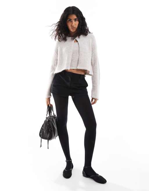 Pieces - Coordinato in maglia color grigio tortora composto da top senza maniche e cardigan