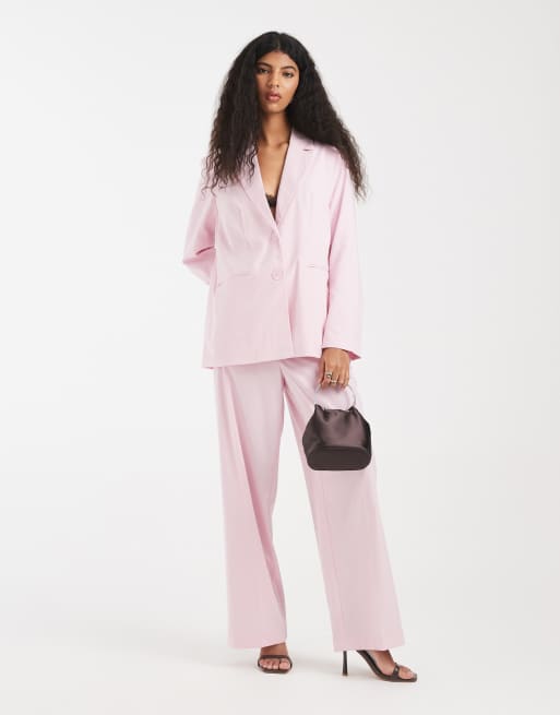 Pieces - Coordinato sartoriale rosa con pantaloni con fondo ampio e blazer oversize