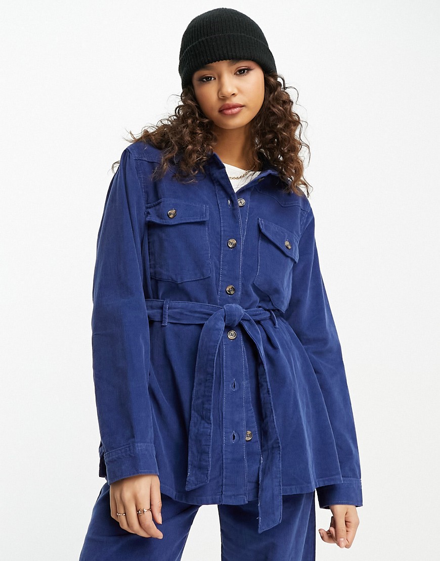 Pieces cord belted jacket co-ord in royal blue