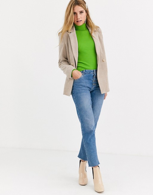 Pieces cord tailored blazer in sand