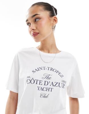 Shop Pieces Cote D'azur Graphic Tee In White