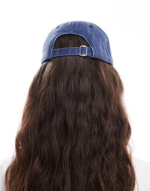 Pieces Cote D'Azur graphic washed detail cap in blue, 3 of 3