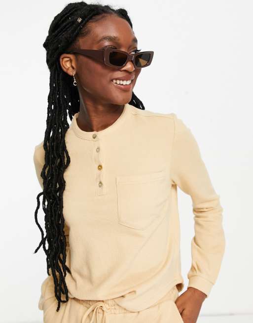 Pieces cotton blend top co-ord in camel - TAN