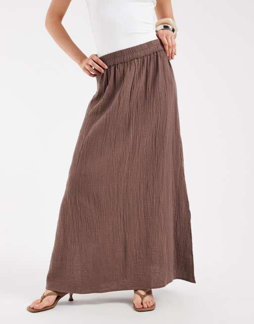 Pieces cotton maxi skirt in chocolate brown, 2 of 5