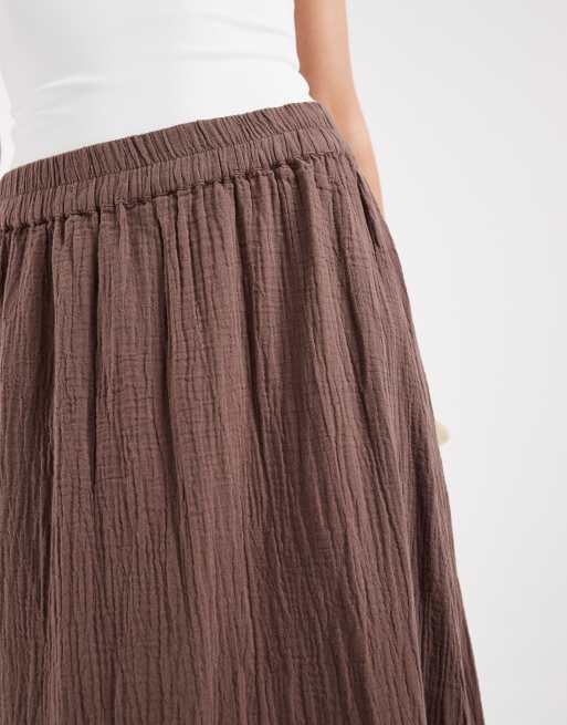 Pieces cotton maxi skirt in chocolate brown, 3 of 5