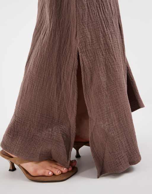 Pieces cotton maxi skirt in chocolate brown, 4 of 5